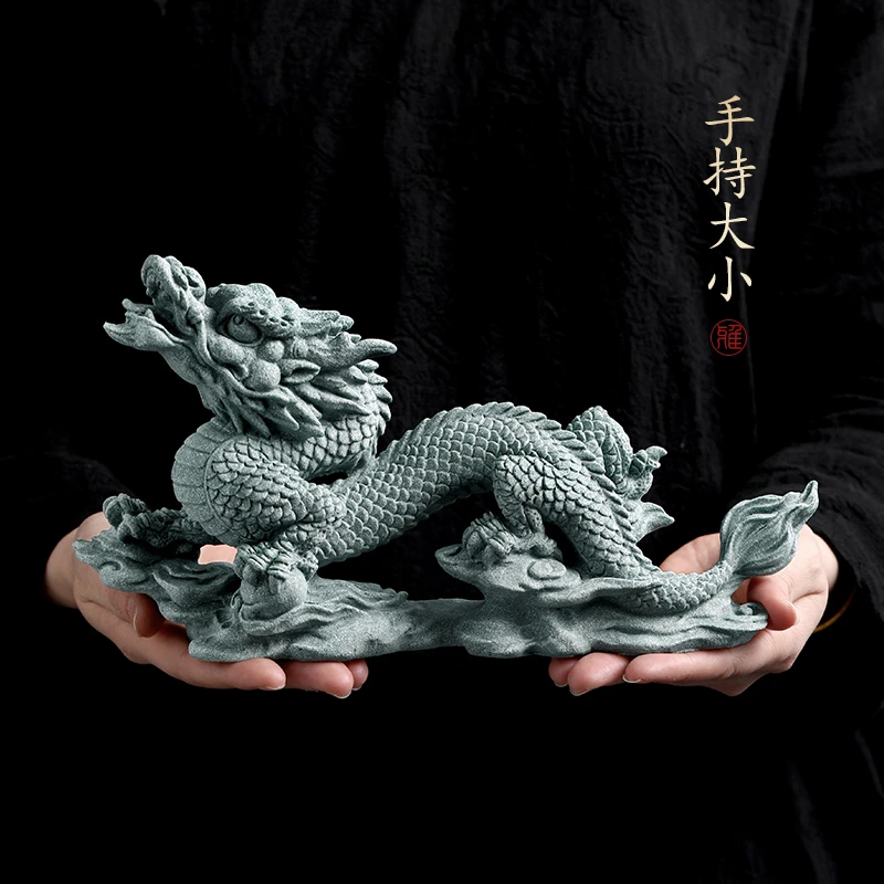 龙腾万里青砂石茶宠摆件办公室茶室装饰品鱼缸造景茶玩精品可养