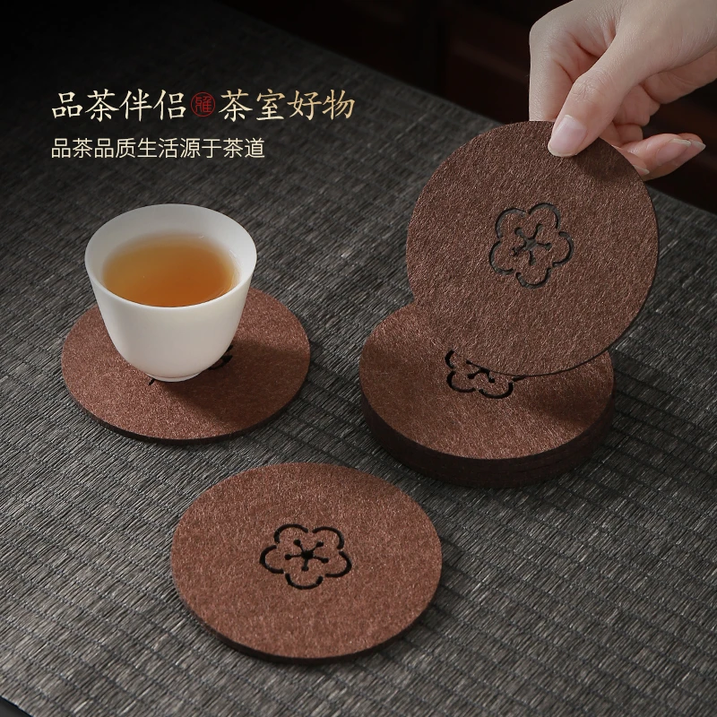 棕色梅花毛毡茶杯垫防烫隔热垫禅意茶道杯托防滑吸水垫茶垫茶壶垫