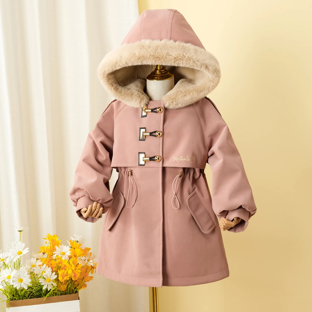 Disney迪士尼女童外套秋冬冬装加绒加厚中大童儿童派克服大衣带帽