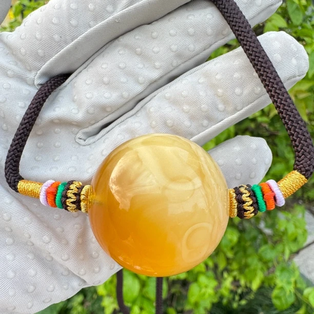 假一赔十，天然琥珀蜜蜡吊坠，蜜蜡圆珠锁骨，纯手工编织2