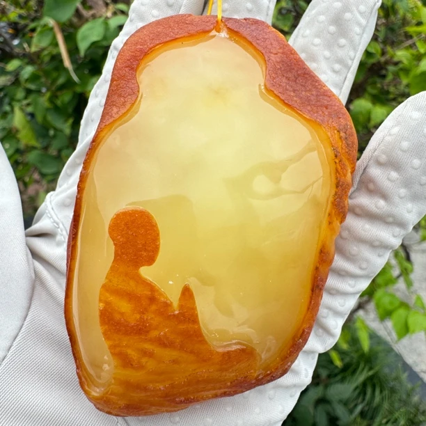 假一赔十，天然琥珀蜜蜡吊坠，悟道吊坠，蜜蜡原皮雕刻原石，105