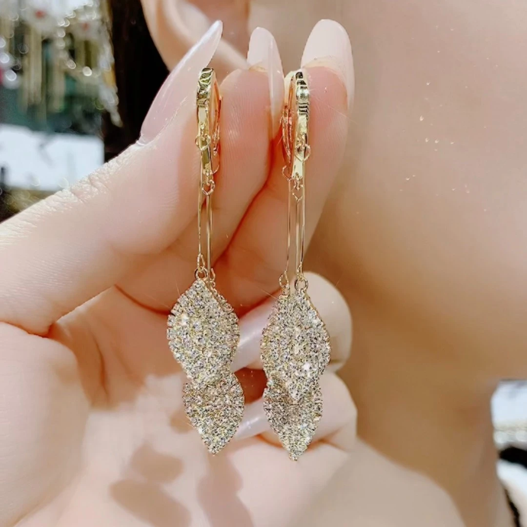 铜合金耳饰 153新款叶子耳扣流苏修饰脸型精致百搭耳环