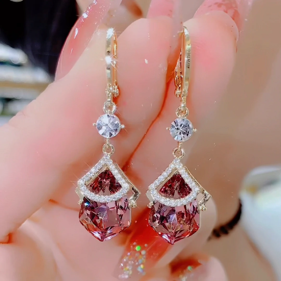 铜合金仿水晶耳饰 216精致百搭紫色耳扣耳环，时尚轻奢气质优雅