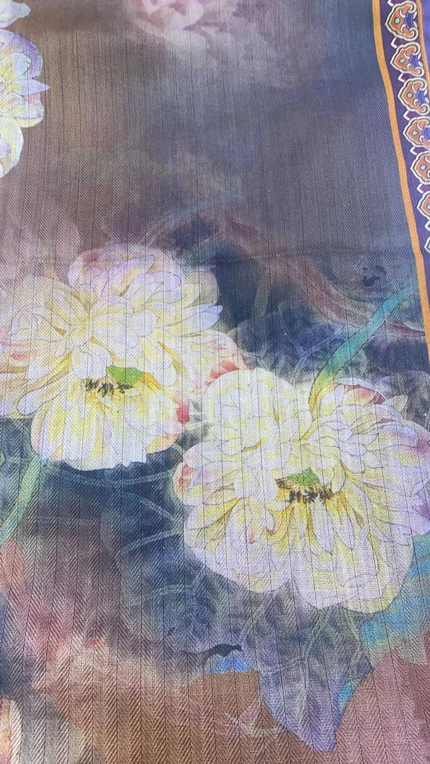 C259【清雅幽莲】70*180羊绒真丝方巾复古百搭时尚围巾披肩丝巾女