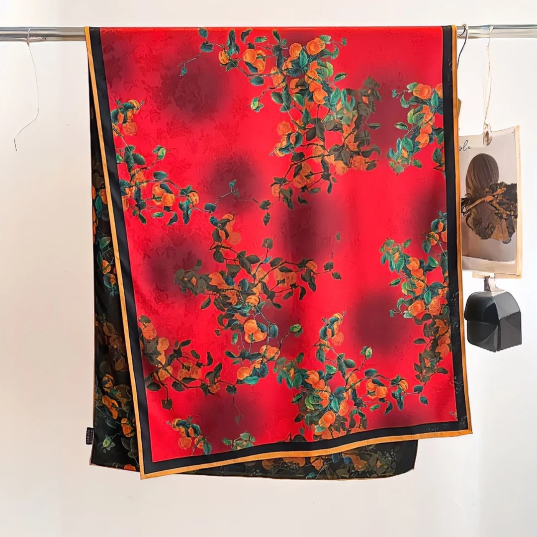 C189【柿柿如意】70*180香云花萝秋冬长巾气质百搭复古围巾披肩丝巾