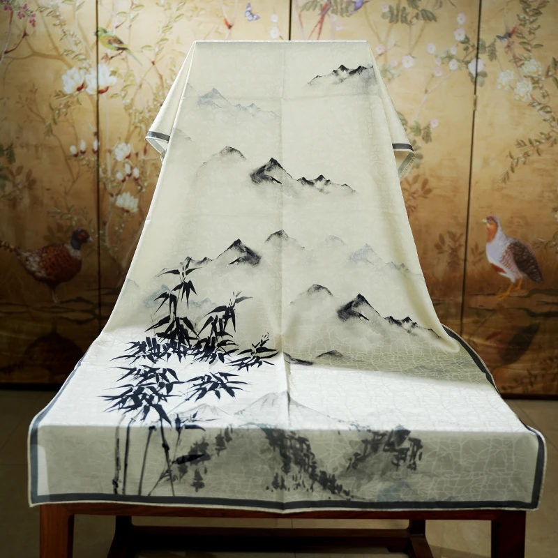 C175 【墨竹】70*180高端香云丝巾方巾气质中国风双面围巾百搭披肩