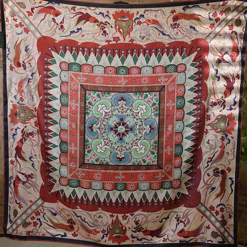 C503【西夏凿井】140*140龟裂纹方巾气质百搭时尚复古围巾披肩丝巾