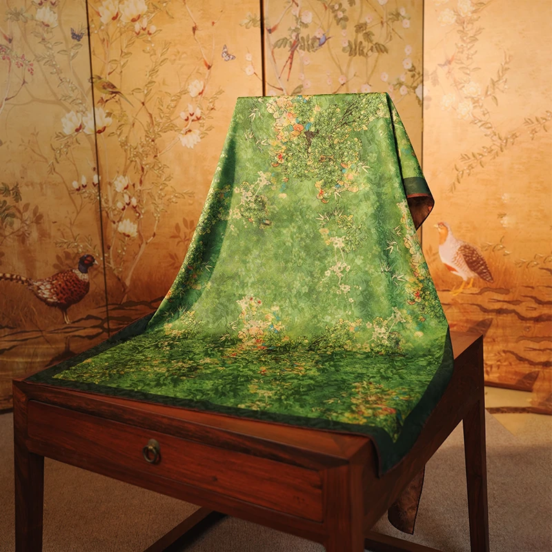 C58【绿萝】70*180香云长巾丝巾高档围巾国风披肩百搭双面薄款春夏