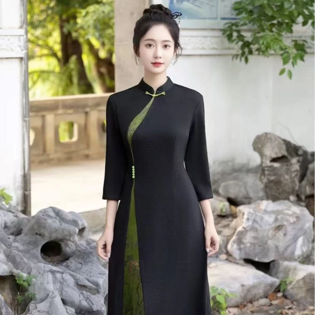 江南高定气质百搭新款复古中长款旗袍时尚连衣裙
