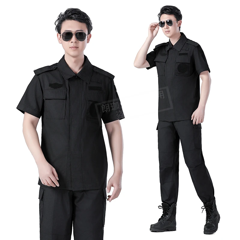 正品黑色斜纹网格作训服夏春秋冬季战长短袖训练耐磨套装保安制服
