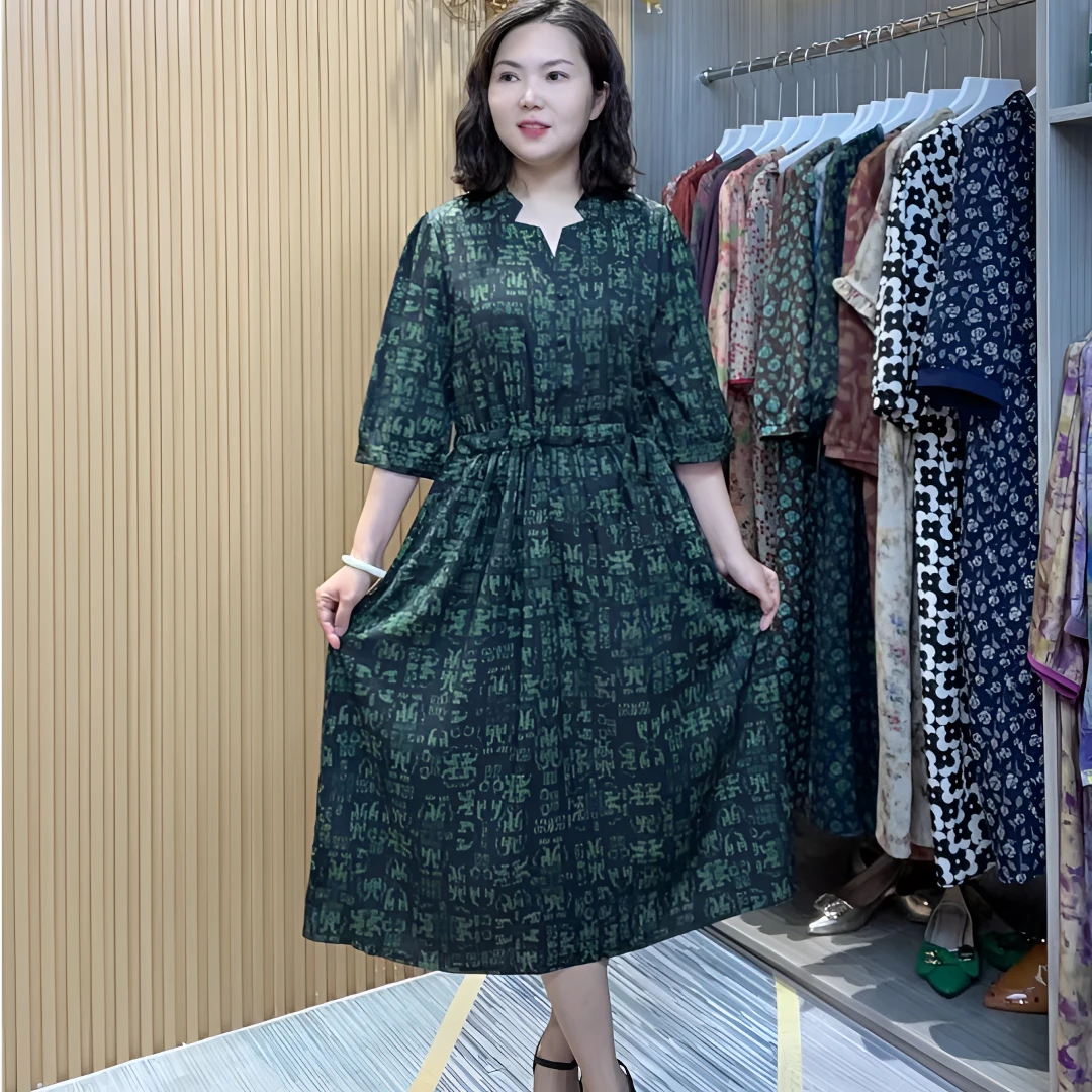 398秋季时尚气质显瘦宽松连衣裙中长款收腰洋气碎花女装连衣裙