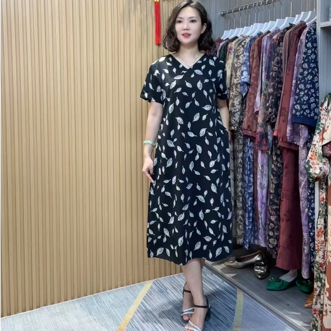 529【短袖清仓】时尚气质显瘦宽松连衣裙过膝遮肚中长款女装裙子