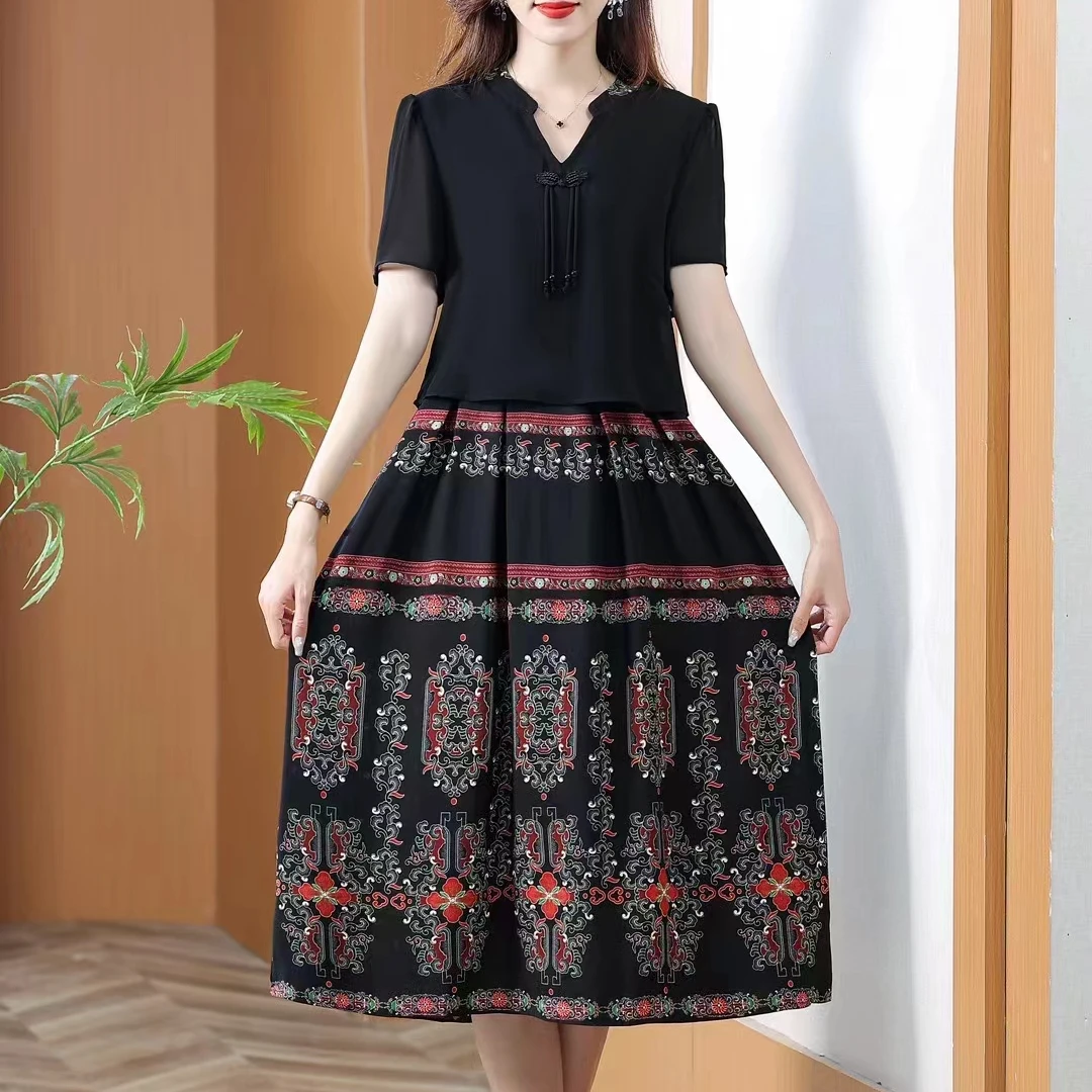 289夏季时尚显瘦复古宽松连衣裙中国风洋气气质民族风女装连衣裙