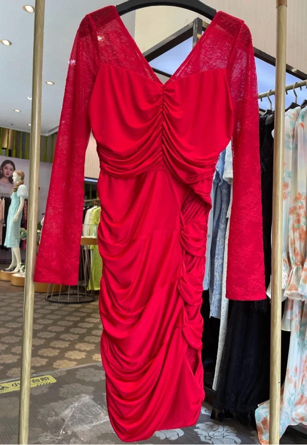 OU轻奢性感修身气质长袖蕾丝连衣裙1122310115