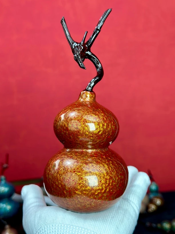 精工红金斑纹犀皮大漆葫芦手工高档创意非遗手艺人传统文化国风