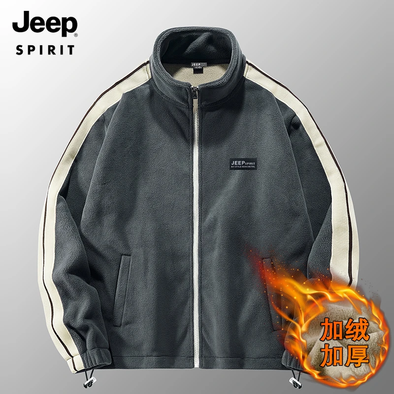 JEEPSPIRIT冬季羊羔绒外套男青年潮流帅气立领棉袄加厚保暖上衣