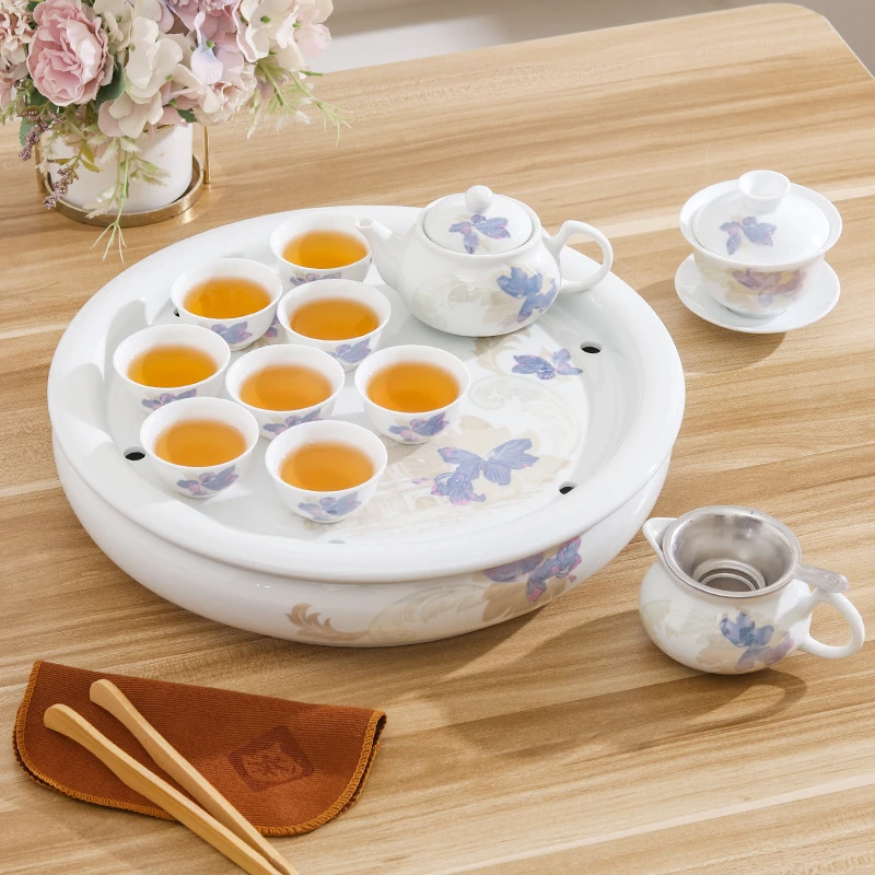 全陶瓷功夫茶具套装茶盘盖碗冲茶壶公杯茶杯整套新款贵族办公家用