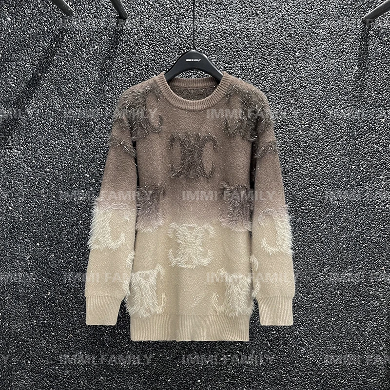 “漫渐色”高级感时尚洋气圆领软糯气质渐变色毛衣女冬季长袖针织衫