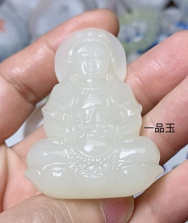 新疆五A冰晴水色老料加厚观音吊坠！天然玉石假一赔四