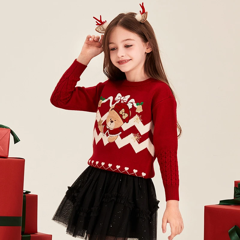 PawinPaw小熊童装秋冬新款男女童针织套头圆领上衣PCKAD4C81E