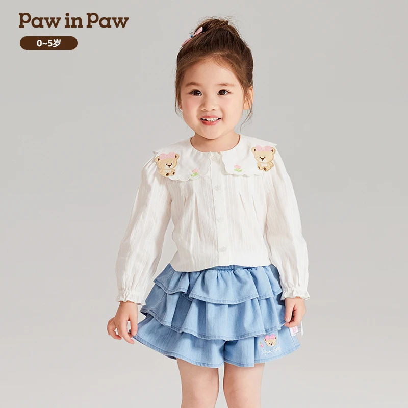 PawinPaw卡通小熊童装早秋女宝小熊印花翻领淑女风衬衫PCBAE2381N