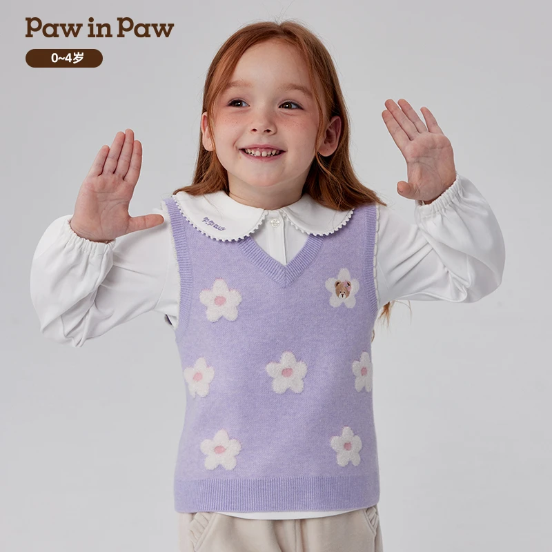 PAWINPAW24年秋冬新款中大童两件套甜美风提花马甲衬衫PCBAE4V21M