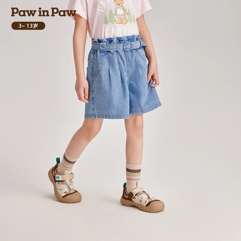 PawinPaw卡通小熊童装夏季女童牛仔短裤松紧花苞腰可爱PCTJE2522M