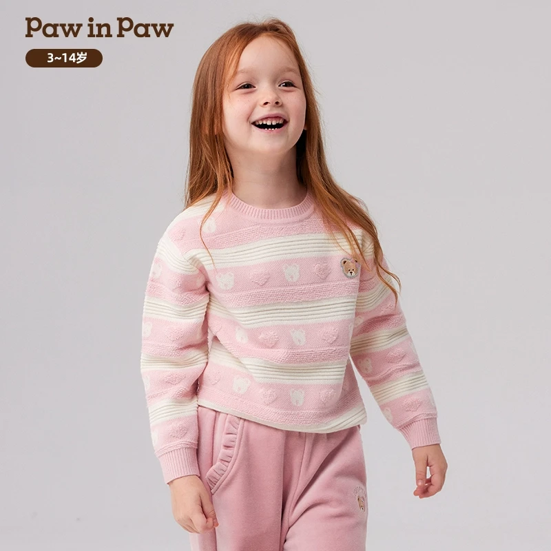 PawinPaw24年秋冬新款女童条纹圆领毛衣甜美软糯PCKAE4V21K