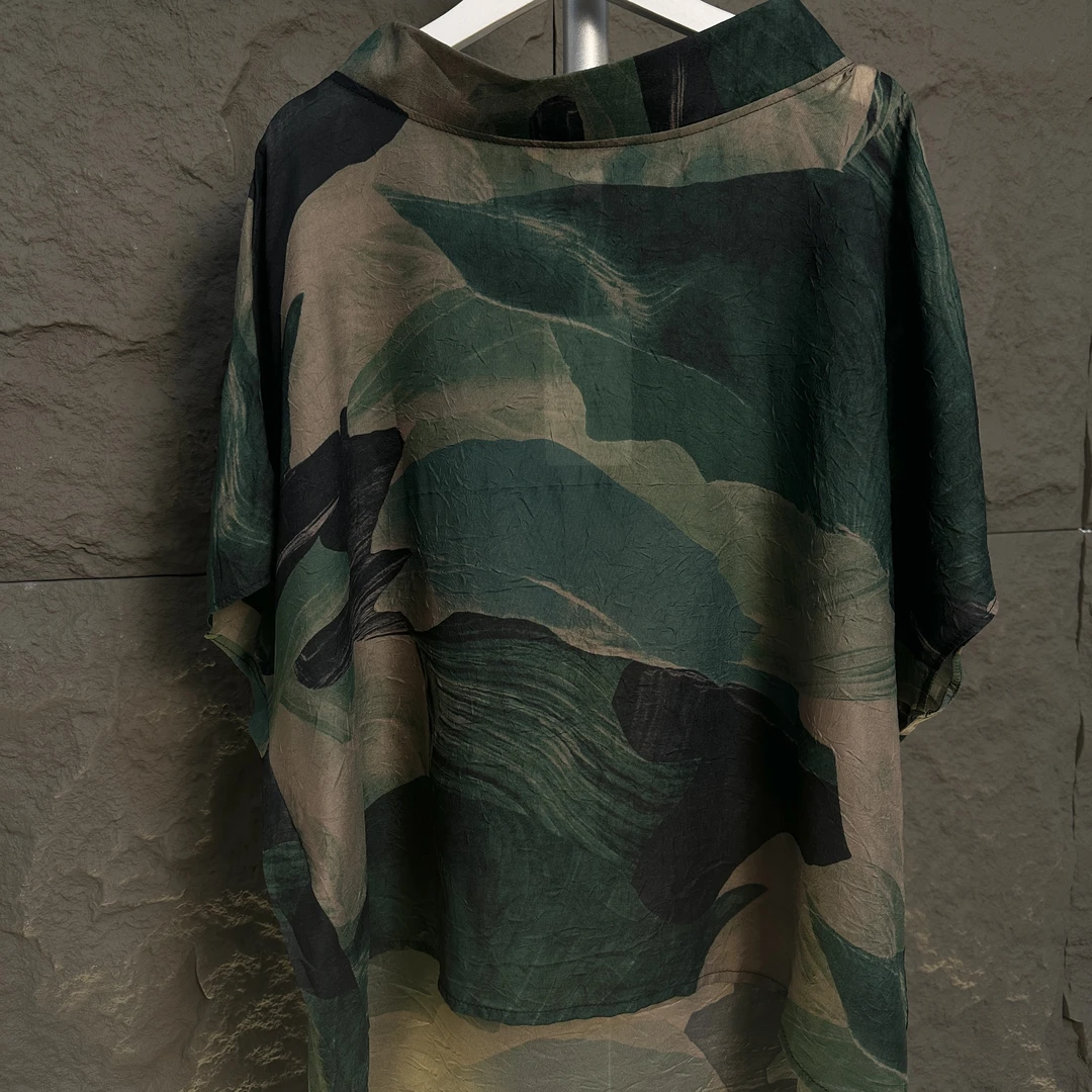 001「万古长青」绿色星河璀璨面膜上衣轻薄丝滑T恤时尚百搭韩版宽松