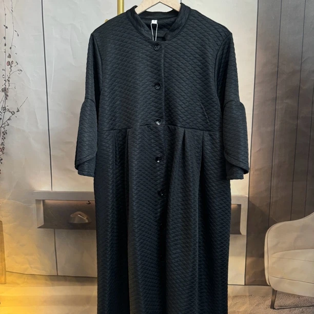 CK988新中式国风复古长款外套宽松气质显瘦设计中长款黑色大衣