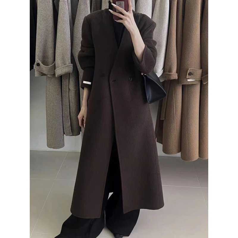 美拉德穿搭气质双面羊毛大衣女秋冬新款高端定制显瘦毛呢大衣外套