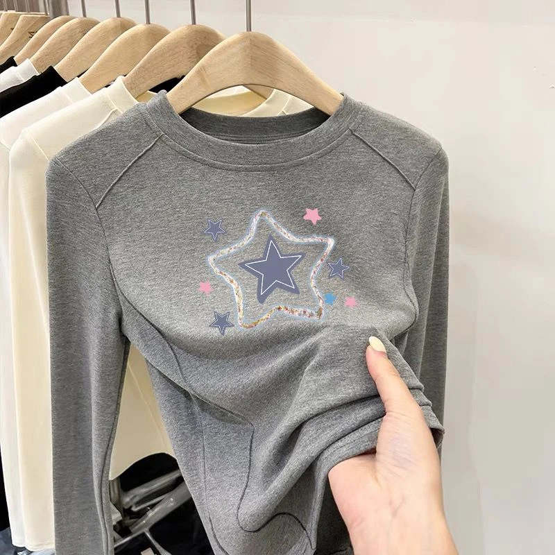 女童长袖德绒打底衫2024新款卡通T恤短款中大童儿童洋气保暖上衣