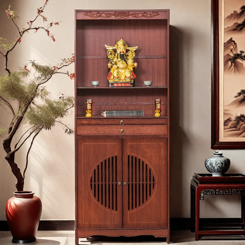 供桌新款精致楠竹玄关柜子供台竹木客厅复古雕花财神摆件立柜桌子