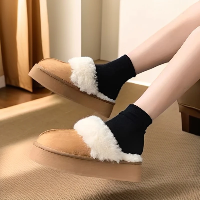 河南桑坡星厚底拖雪地靴冬季加绒加厚防滑增高棉鞋女款U楠