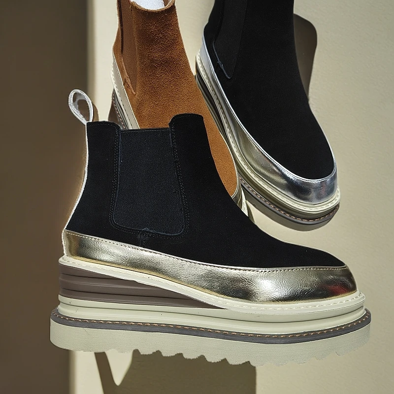 真皮正版时尚短靴潮流高帮圆头冬季英伦风复古百搭中帮秋季韩版