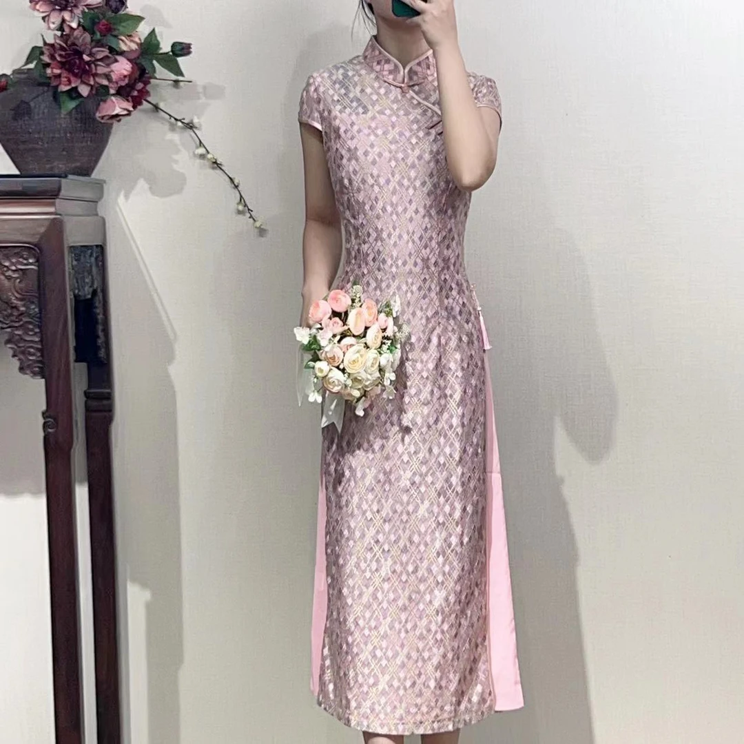 1007 -【甜蜜玛卡龙】气质修身改良新款优雅简约中长显瘦收腰旗袍