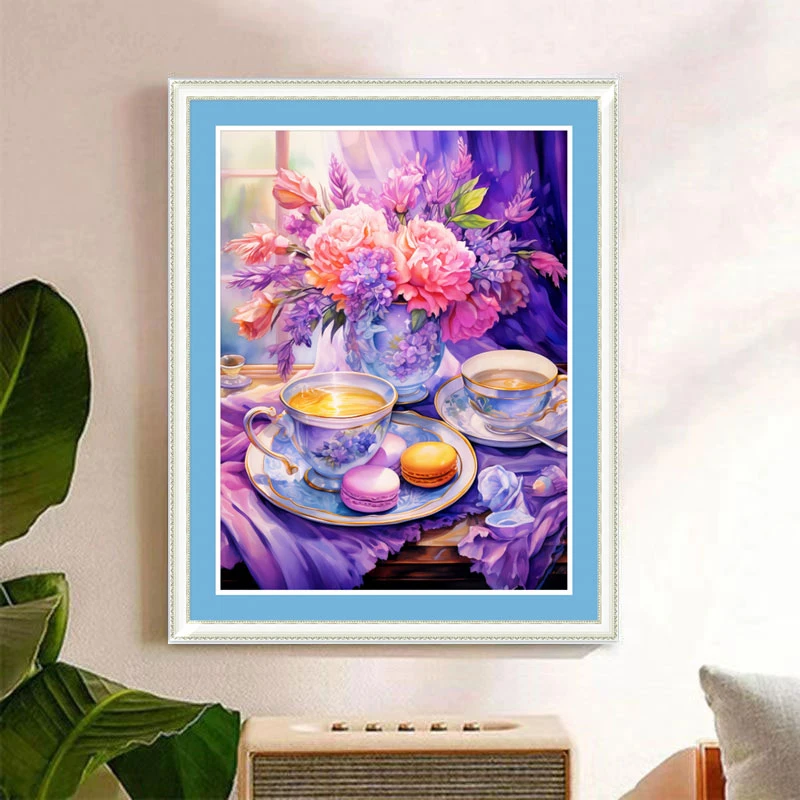 浪漫下午茶十字绣2024新款线绣客厅小幅卧室餐厅满绣小件简单新手