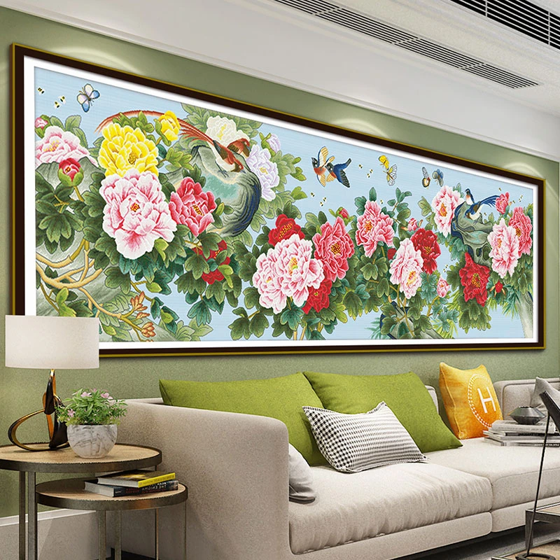 姹紫嫣红十字绣2024新款现代中式线绣客厅风景中国自己绣花卉画