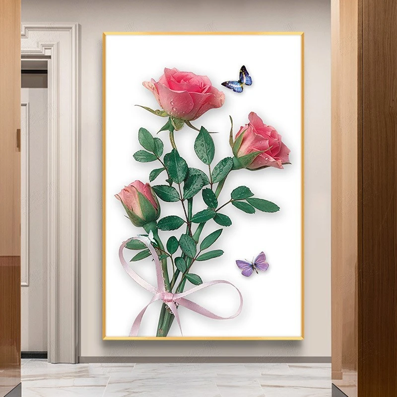 花卉玫瑰十字绣2024新款线绣客厅小幅玄关简单小件自己绣手工卧室