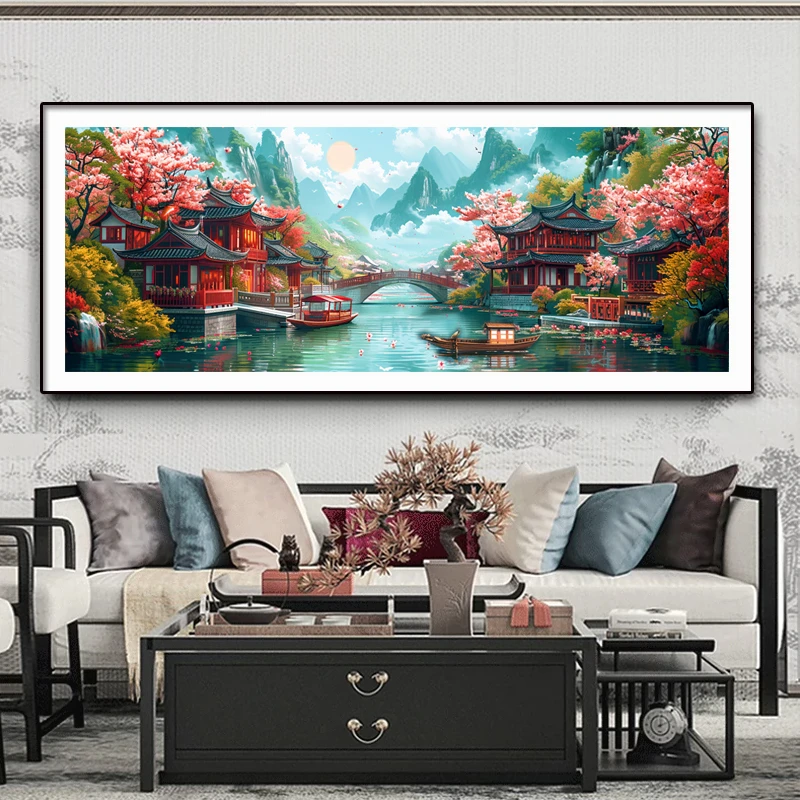 忆江南十字绣2024新款爆款高端客厅简约现代古韵山水风景手工刺绣