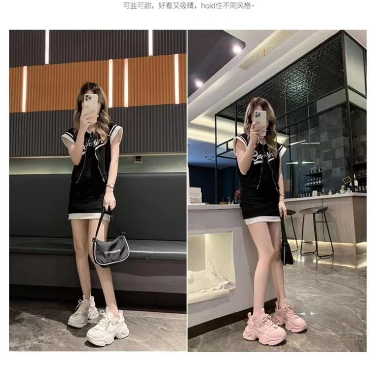 8816女士百搭休闲运动鞋时尚透气厚底女款夏季春季粉色潮流白鞋