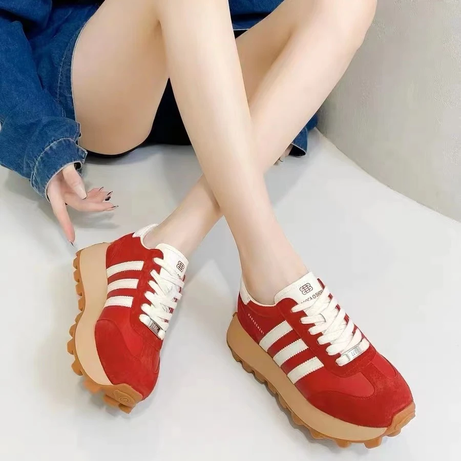 246001 时尚百搭运动休闲女鞋夏季透气厚底拼色系带软底春季潮流