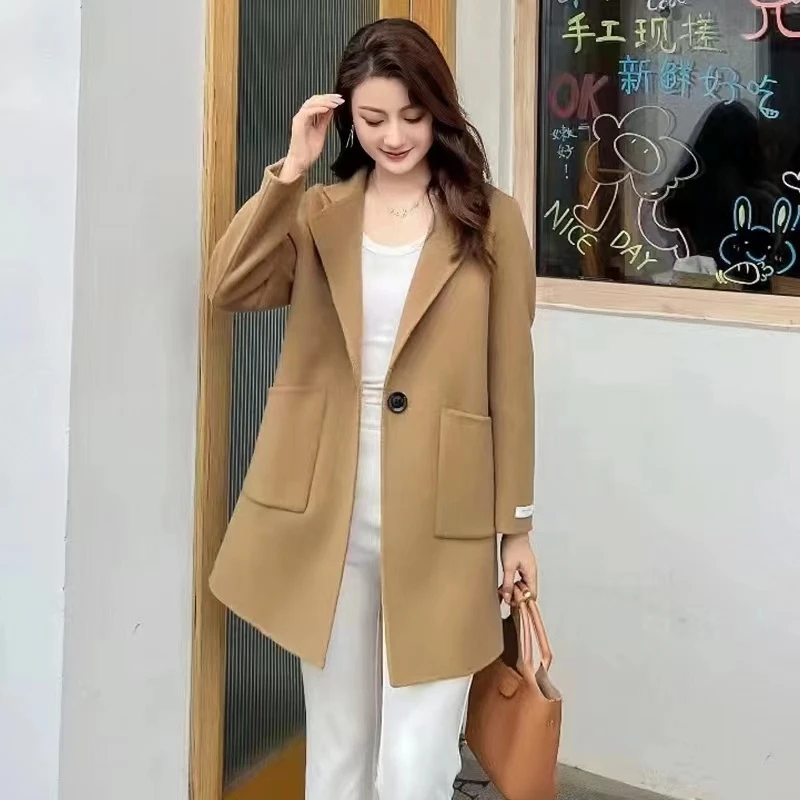 2024秋冬季新款女士双面呢外套毛呢大衣中长款风衣时尚气质DF-608