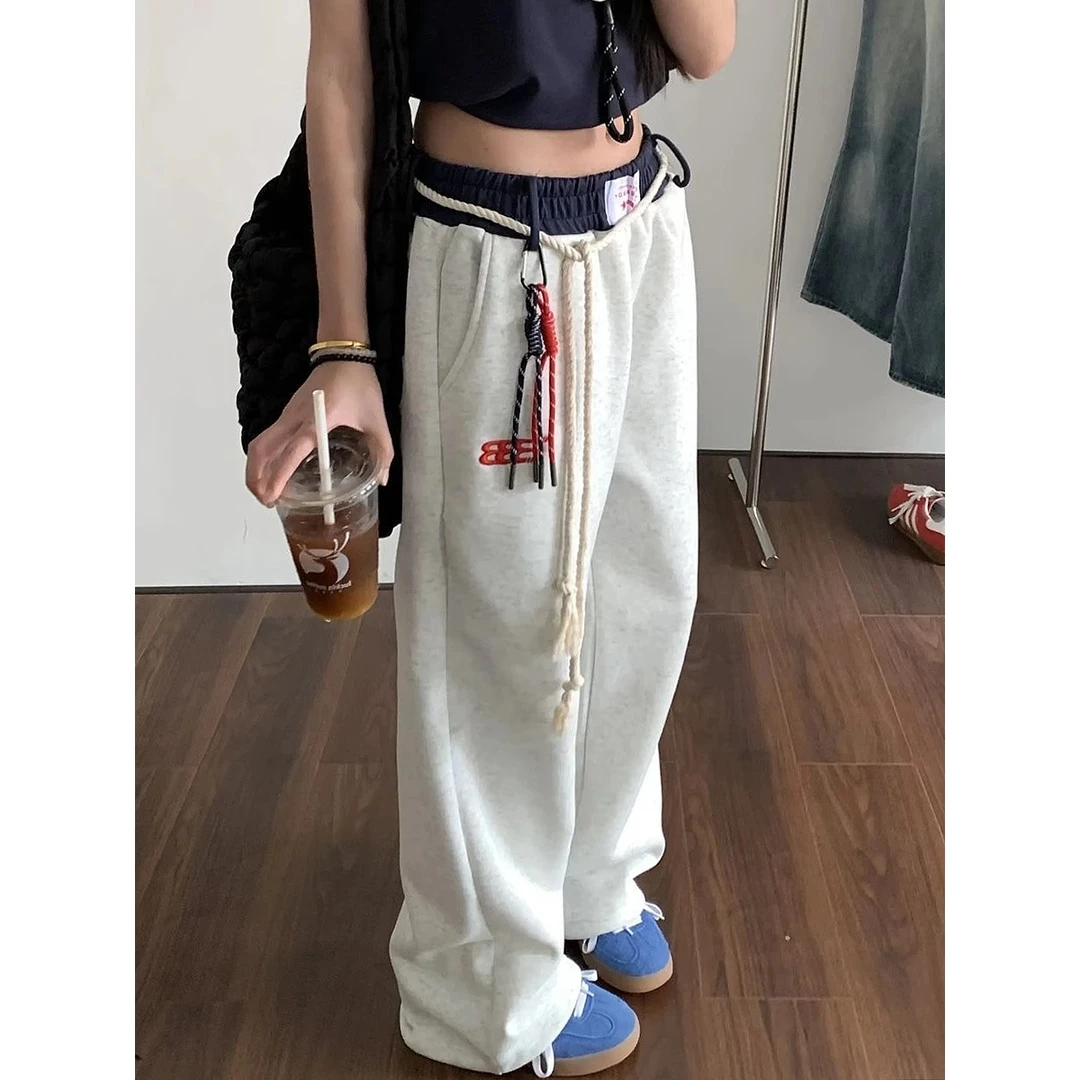 运动卫裤女美式复古嘻哈街头风宽松休闲裤春秋新款高腰显瘦阔腿裤