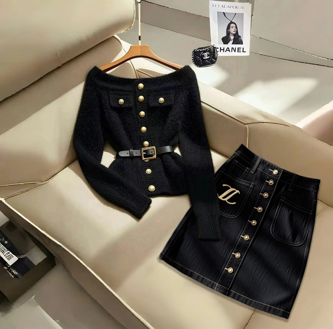 秋冬季2025新款爆款高级感气质一字肩上衣高端精致超好看短裙女装