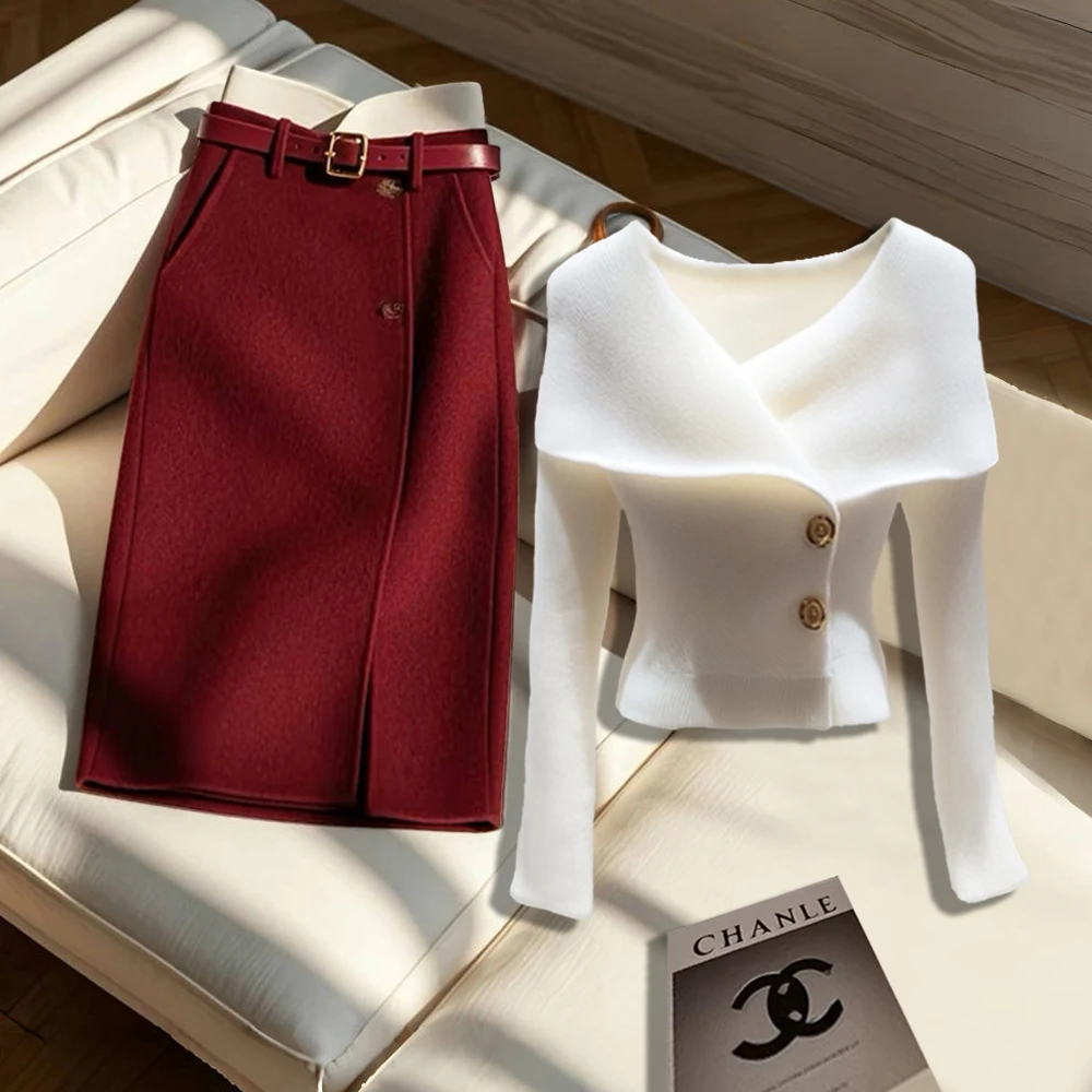 2025秋冬季今年流行漂亮收腰显瘦针织上衣洋气超好看气质半身裙女