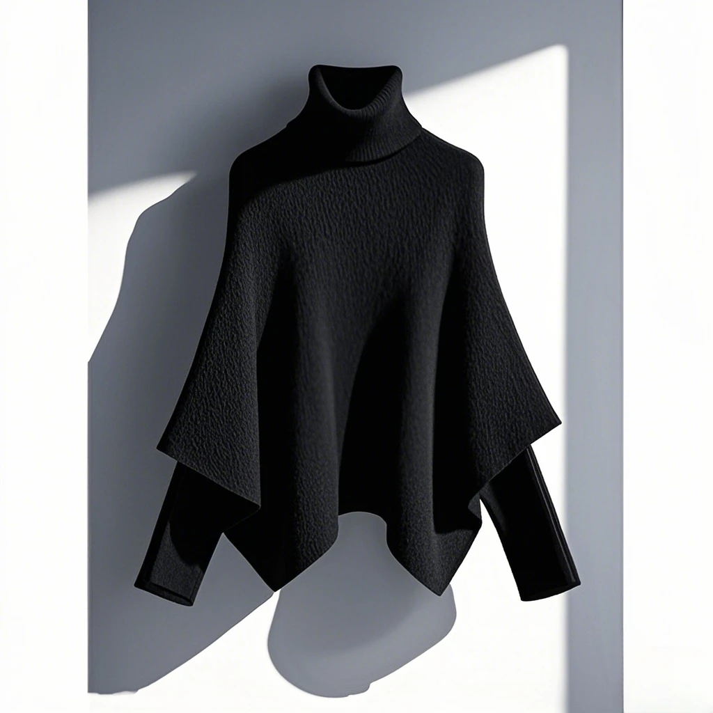 2025冬季韩系穿搭独特超好看设计感假两件斗篷针织衫毛衣女装百搭