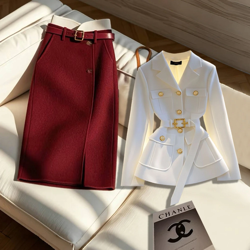 女士时尚百搭服装职业通勤高级感外套2024秋冬季洋气气质半身裙子