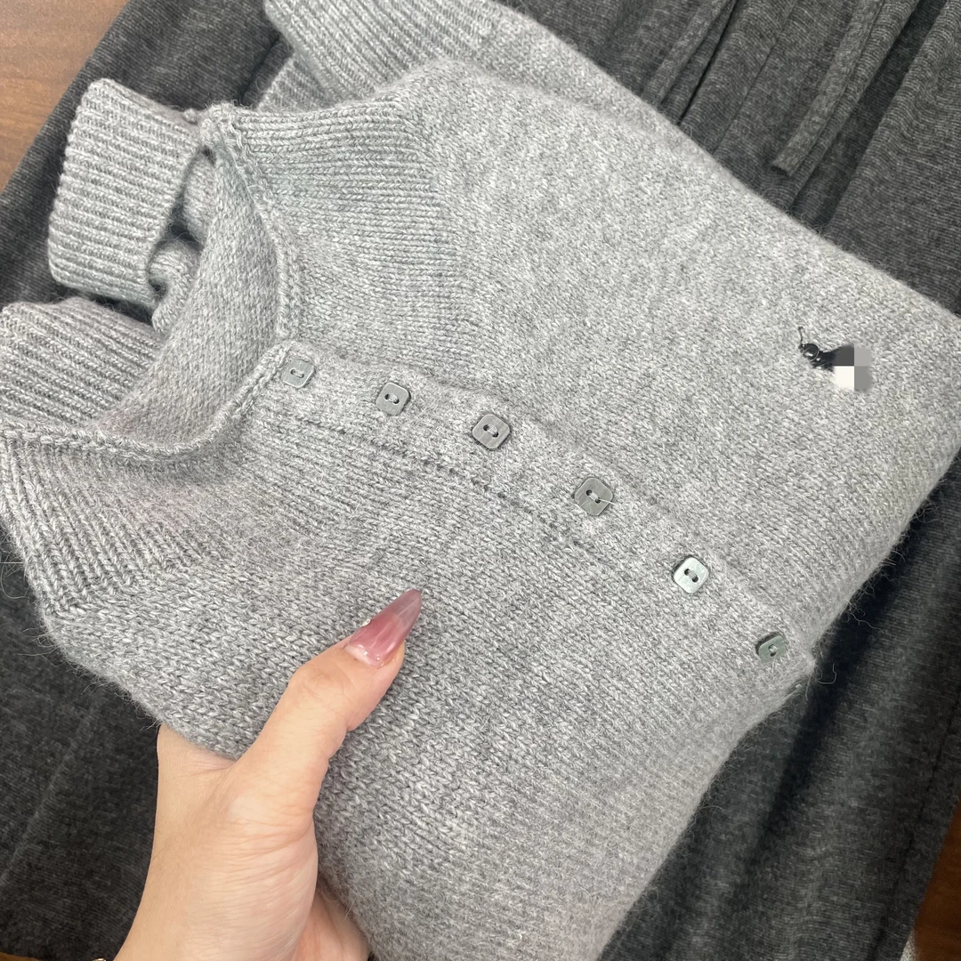 H51 女装针织开衫极简风毛衣外套短款秋冬新款半高领上衣内搭外穿