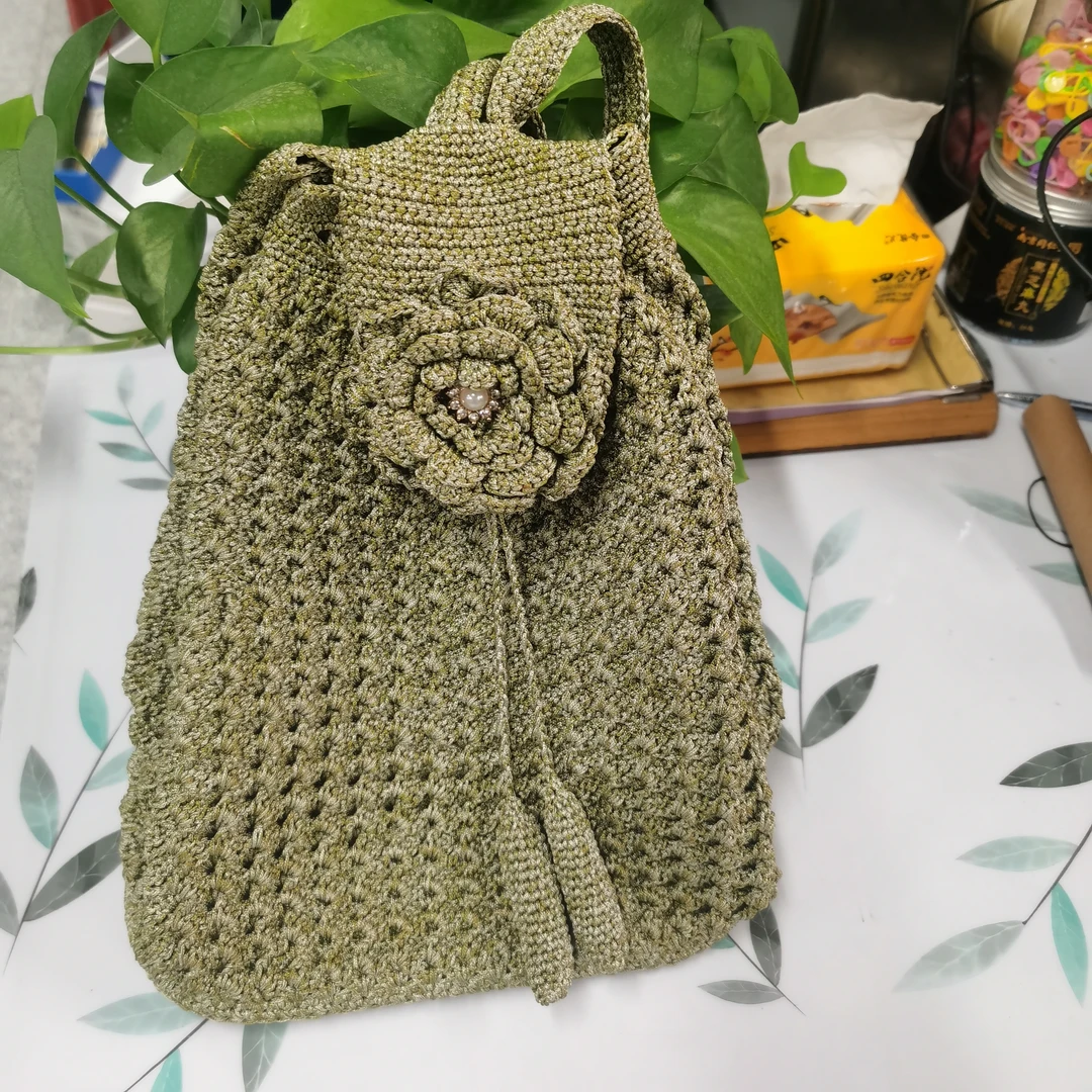 包邮编织双肩包材料包 非成品 空心亮丝线钩织手工DIY自己完成款